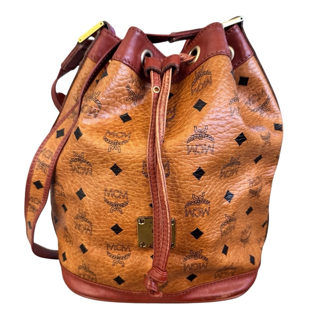 MCM Cognac Monogram tote Shoulder drawstring bag